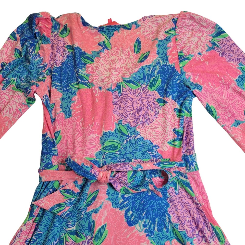 Lilly Pulitzer Wrap Dress Womens S Pink Blue Floral Long Sleeve Faux Wrap Jersey - Picture 15 of 16